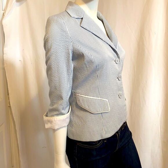 Pink Tartan Blue and White Seersucker Blazer  Jacket Size 2 EUC Summer c… - Picture 6 of 10